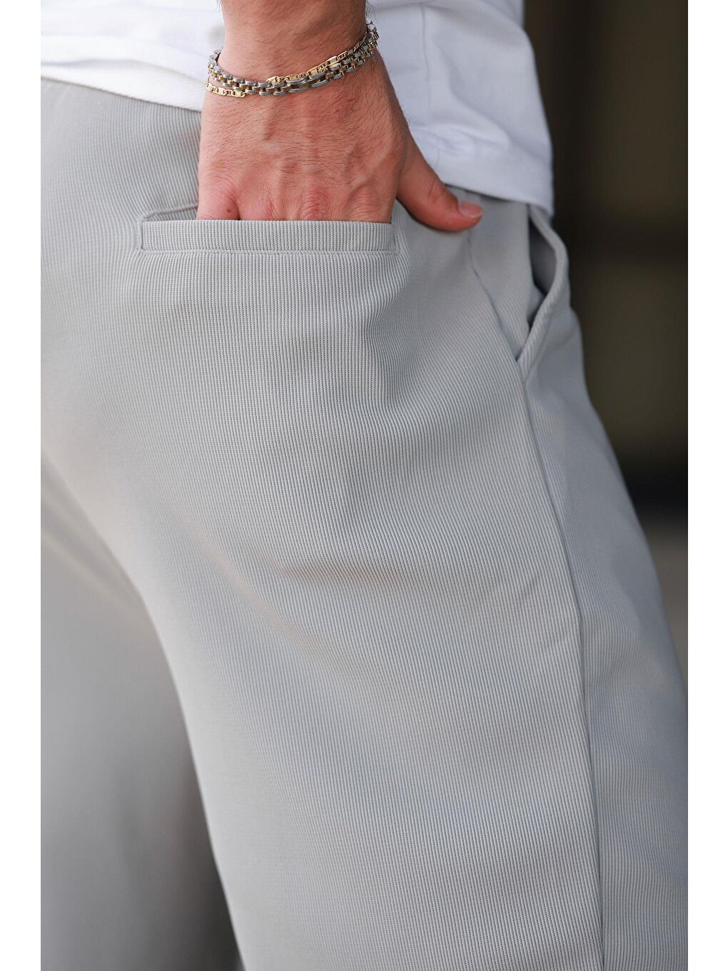 Boyalı Gri Beli Ayarlanabilir Cep Detaylı Bol Pantolon 6545-3