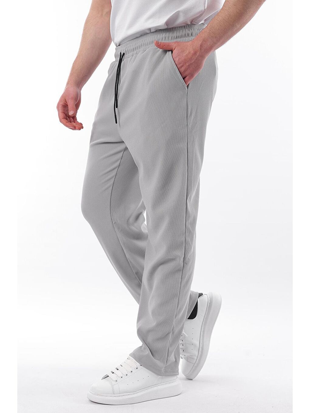 Boyalı Gri Beli Ayarlanabilir Cep Detaylı Bol Pantolon 6545-4