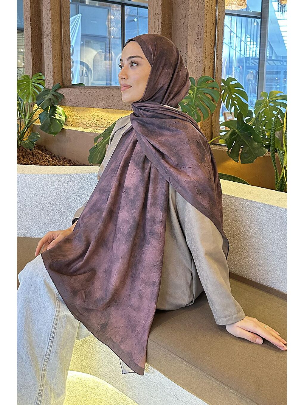 Pembe Bulut Desen Bambu Şal Gül-2