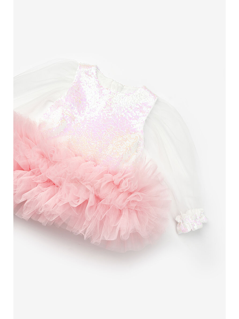 Beyaz Etek Ucu Fırfır Detaylı Kız Bebek Elbise - Violet-2