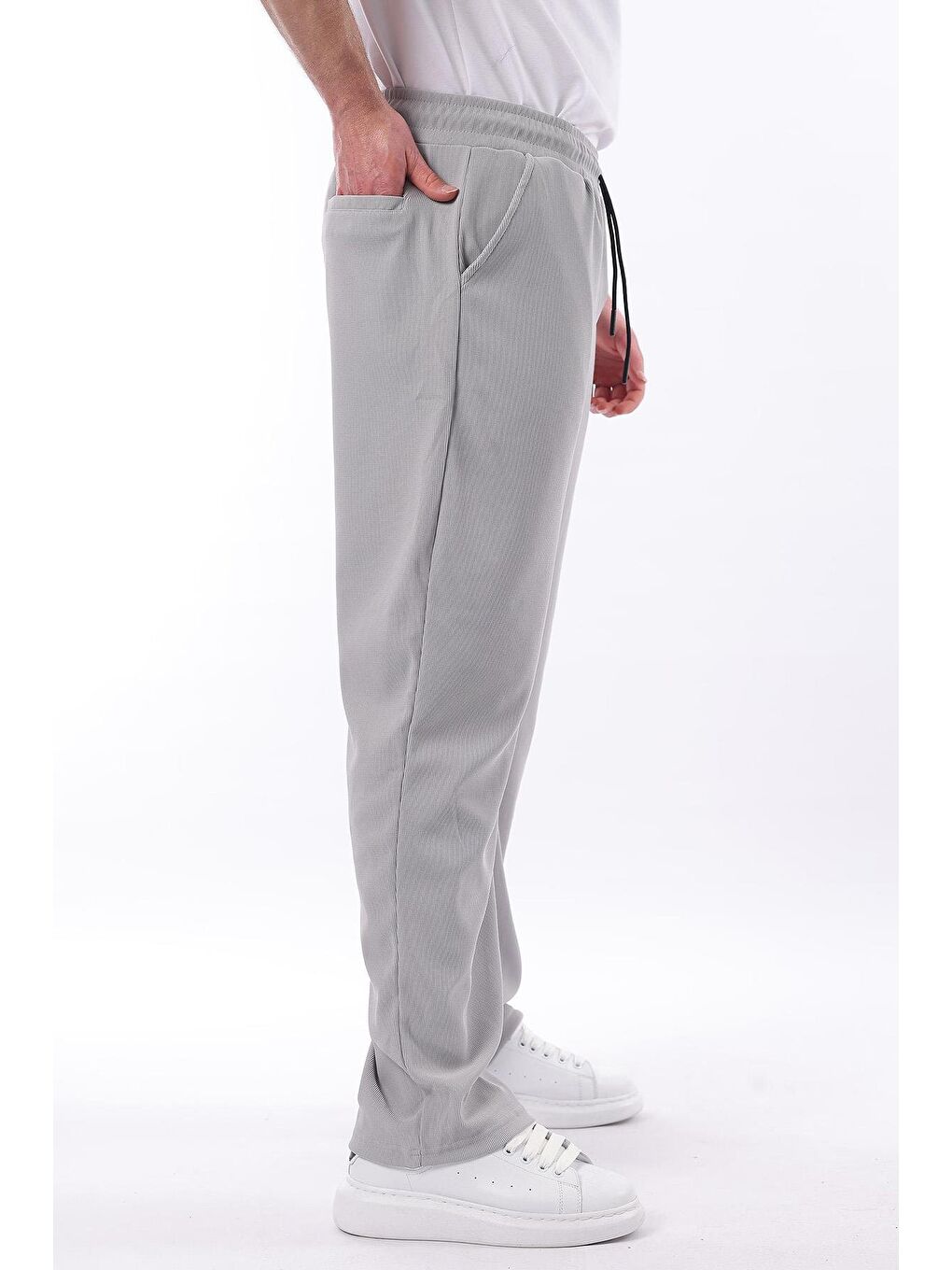 Boyalı Gri Beli Ayarlanabilir Cep Detaylı Bol Pantolon 6545-6