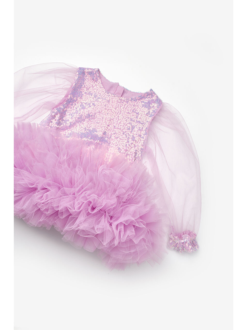 Lila Etek Ucu Fırfır Detaylı Kız Bebek Elbise - Violet-2