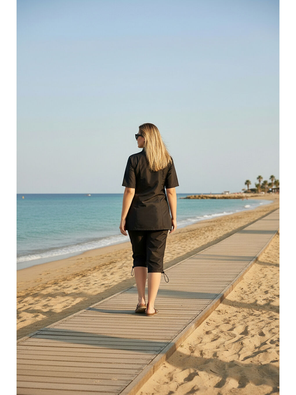 Siyah Hızlı Kuruyan Paraşüt Kumaş Büyük Beden Yarı Kapalı Tesettür Mayo 2474-4