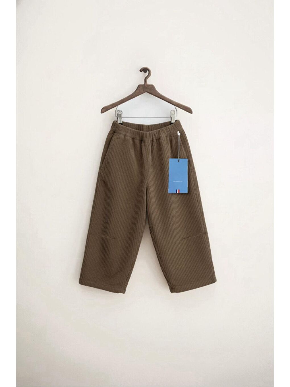 Unisex Çocuk Kadife Kahverengi Fitilli Jogger Pantolon – Lastik Belli, Rahat Kesim