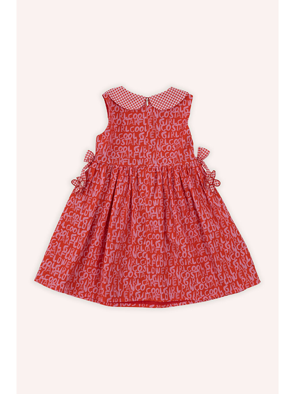 Kırmızı Kız Bebek Yaka Detaylı Eteği Volanlı Aplike Detaylı Desenli Nar Elbise-2