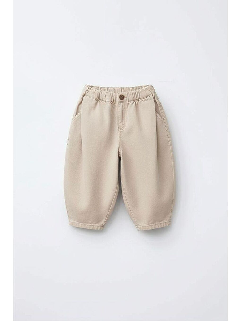 Ekru Erkek Çocuk Pamuklu Bej Lastikli Rahat Pantolon - Cepli Günlük Tasarım