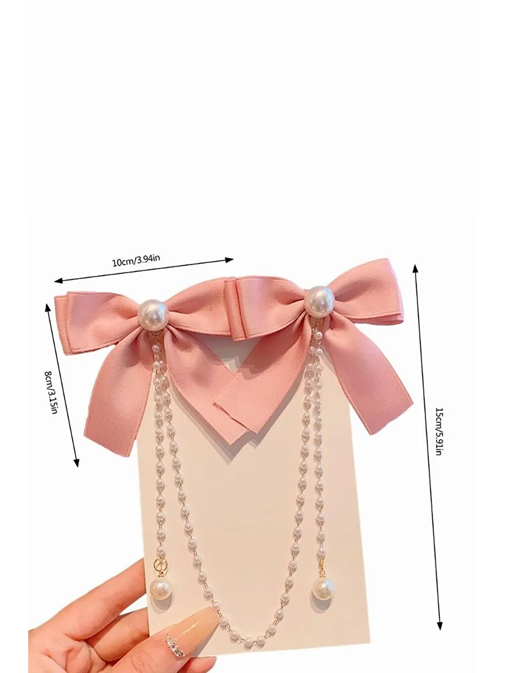 Pembe İnci Sallantılı Saten Fiyonk Saç Aksesuarı-6