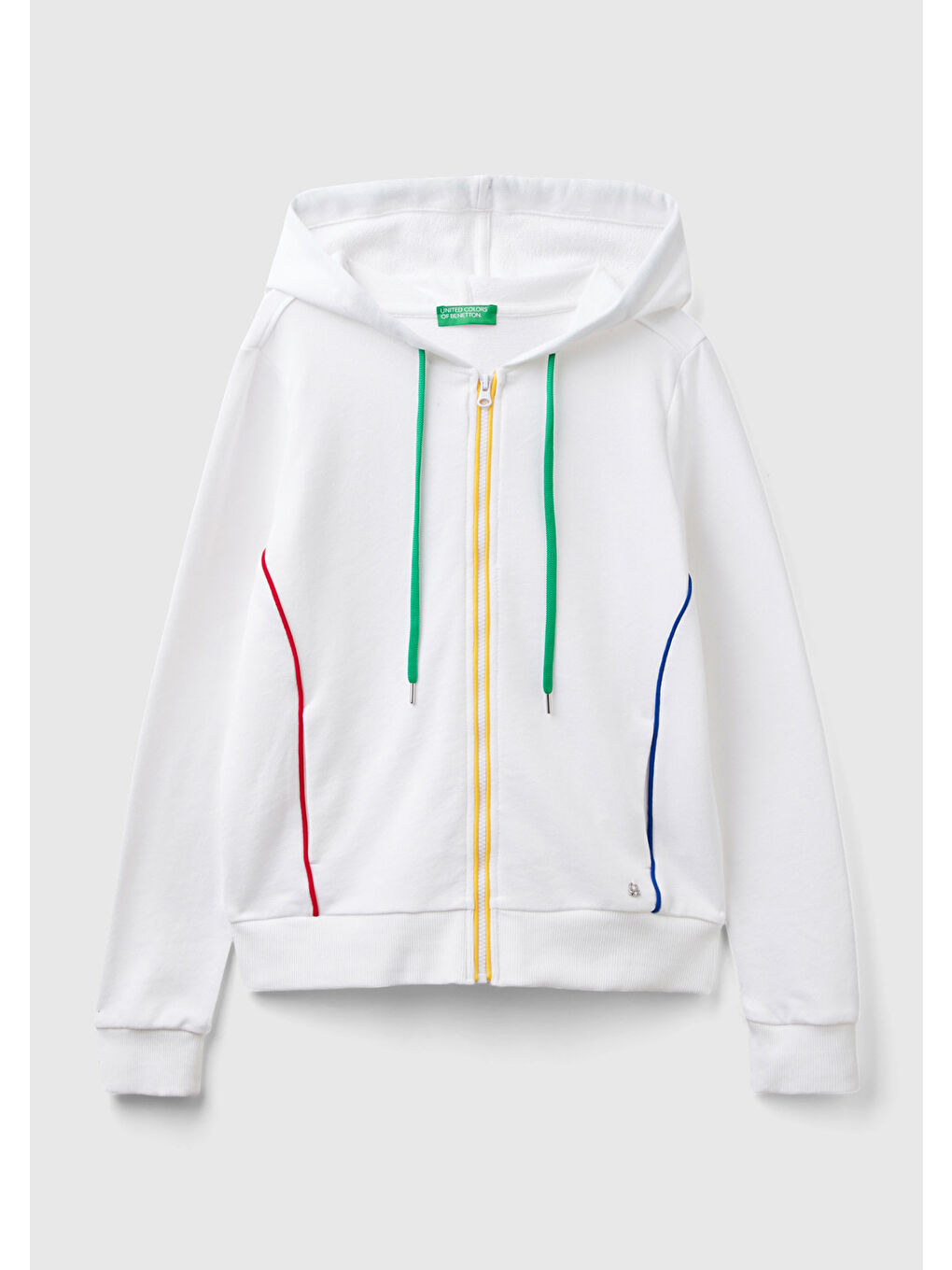 United Colors Of Benetton Kadın Beyaz  100 Pamuk Fermuarlı Kapüşonlu Renkli Biyeli Sweatshirt - 1