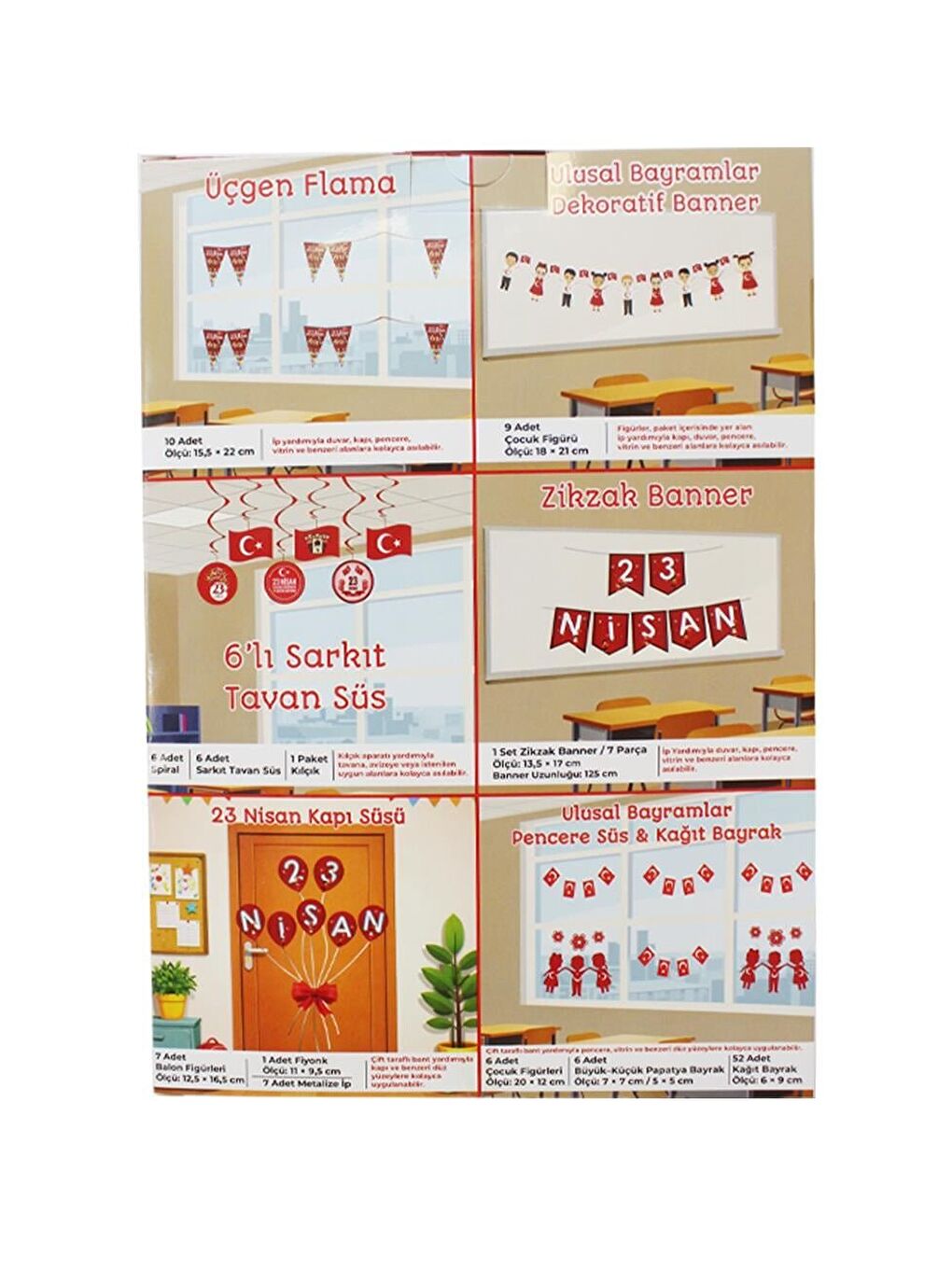 Kırmızı 23 Nisan Bayramı Süsleme Seti – Türk Bayraklı Okul Sınıf Süsleme Paketi-1