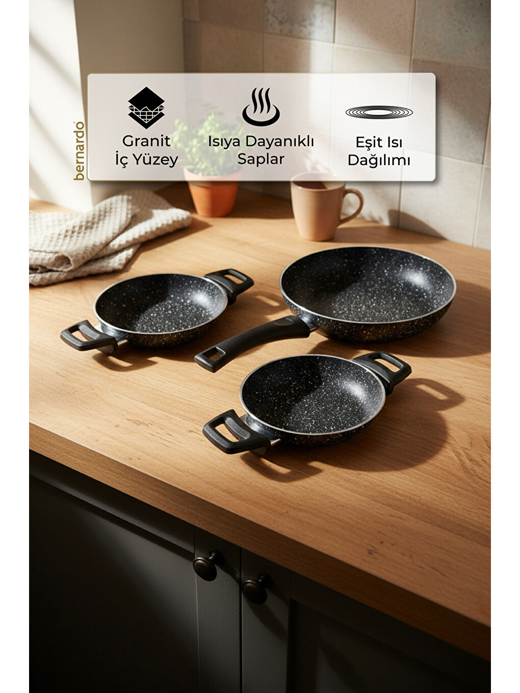 Athelas 3 Parça Tava ve Sahan Seti Siyah-3