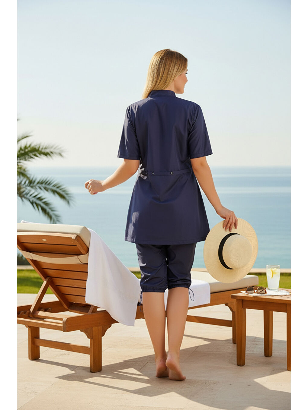 Lacivert Hızlı Kuruyan Paraşüt Kumaş Büyük Beden Yarı Kapalı Tesettür Mayo 2474-4