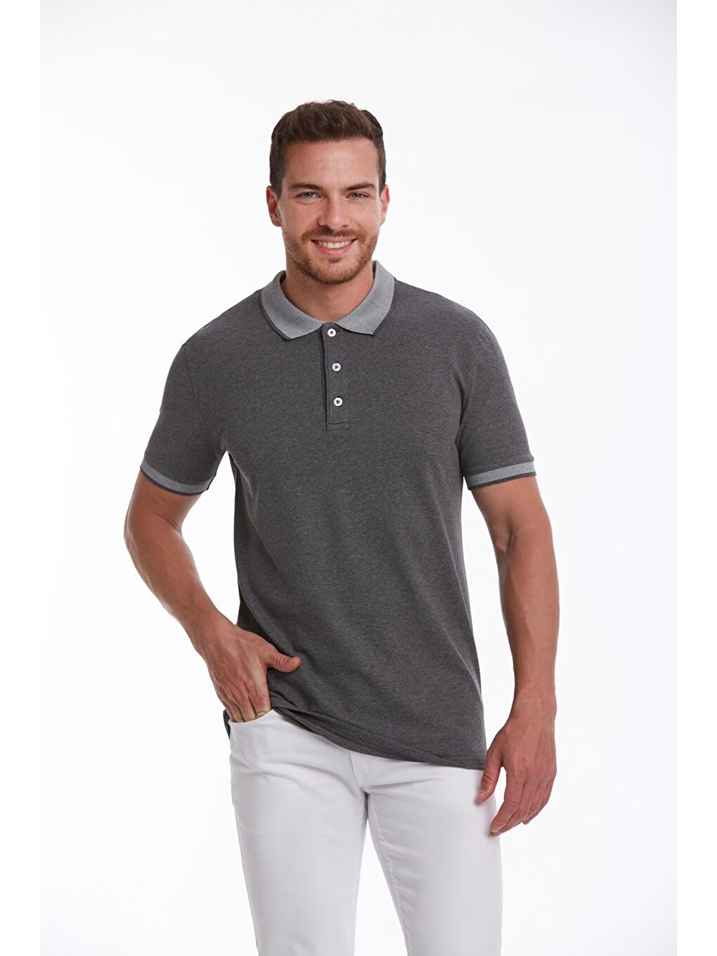 Antrasit Regular Fit Düz 100% Pamuklu Polo Yaka Tişört