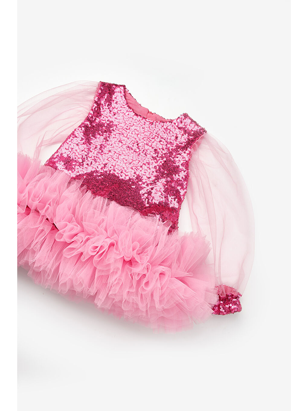 Fuşya Etek Ucu Fırfır Detaylı Kız Bebek Elbise - Violet-2