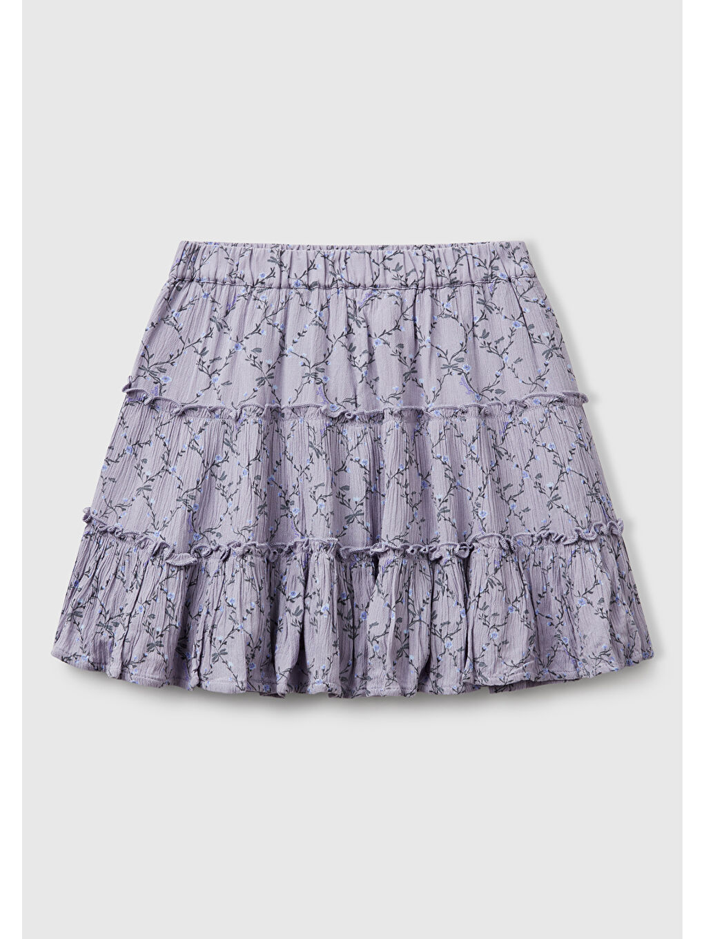 Kız Çocuk Mor Viskozlu Tamamı Baskılı Krep Katlı Etek