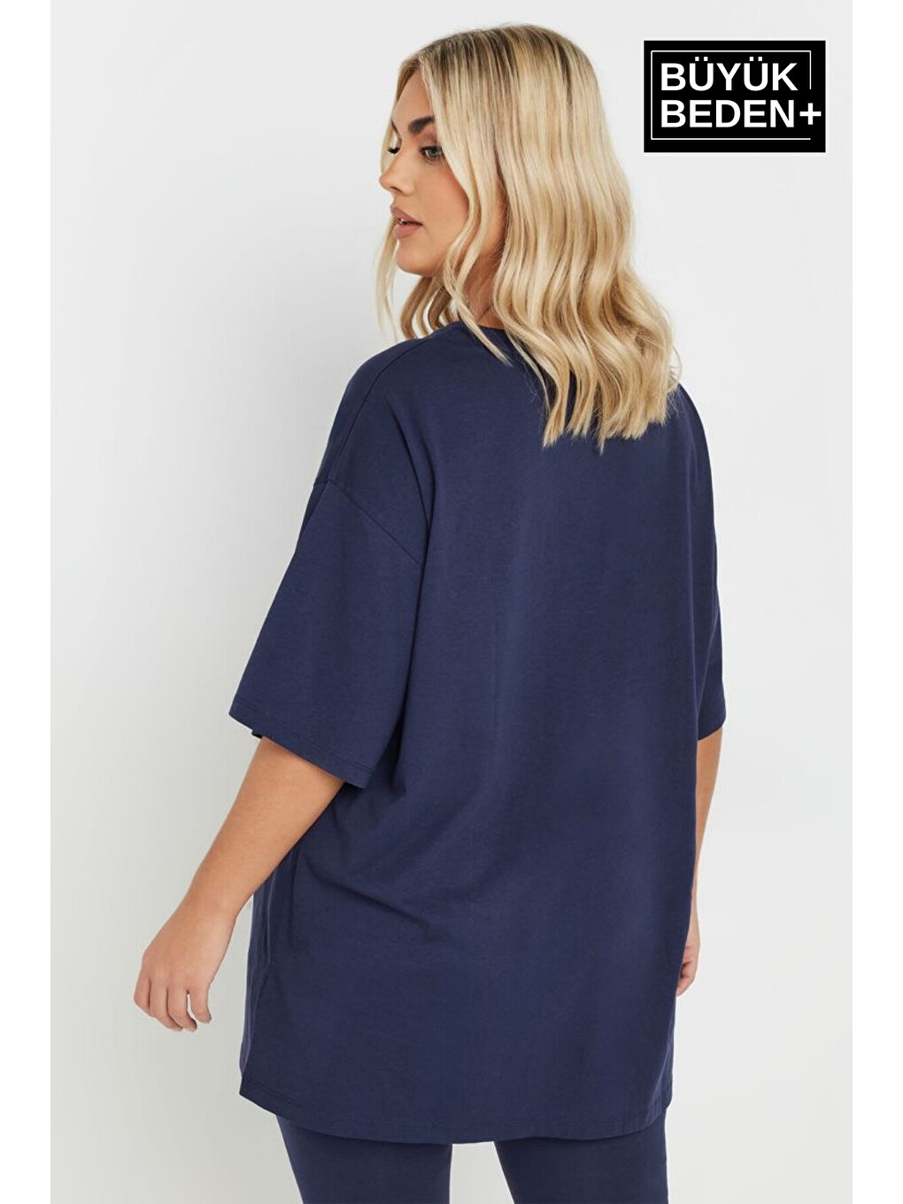 Lacivert Kadın Büyük Beden Yelken Baskılı 3xl-6xl Bisiklet Yaka Tshırt SPR26BTSK510-11-1