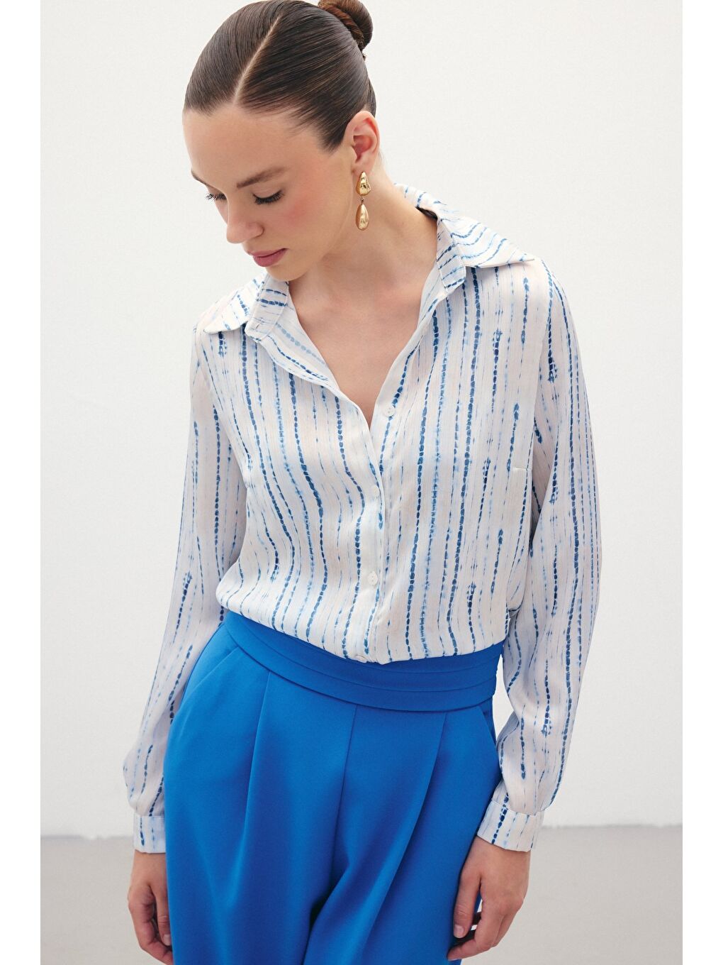 Desenli Klasik Gömlek - Sax Mavi-3