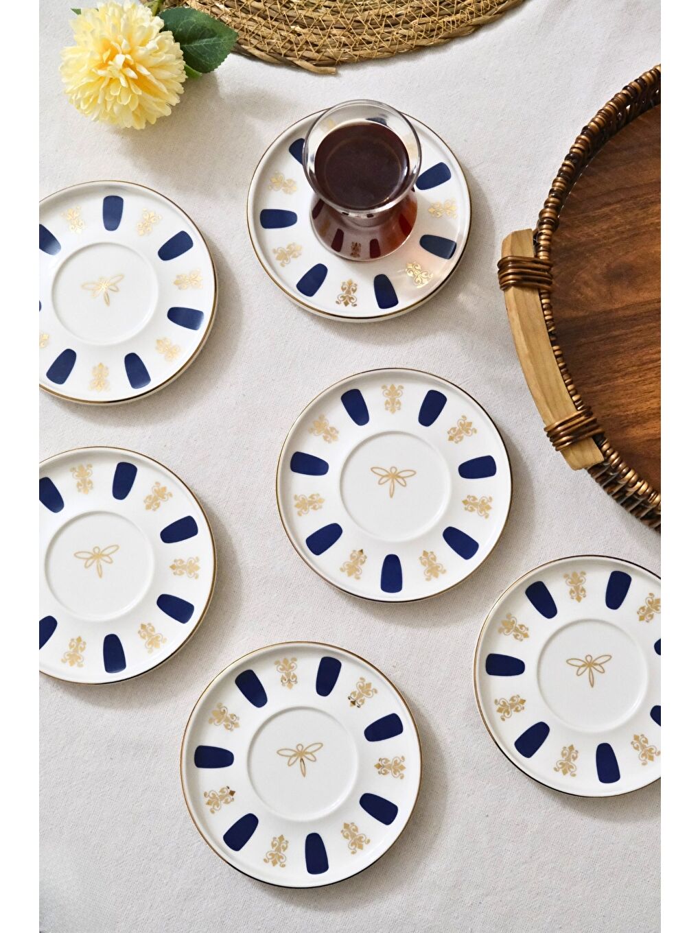 Beyaz Porselen Acem Zade Lacivert Çay Tabağı 12,5cm 6 lı-2