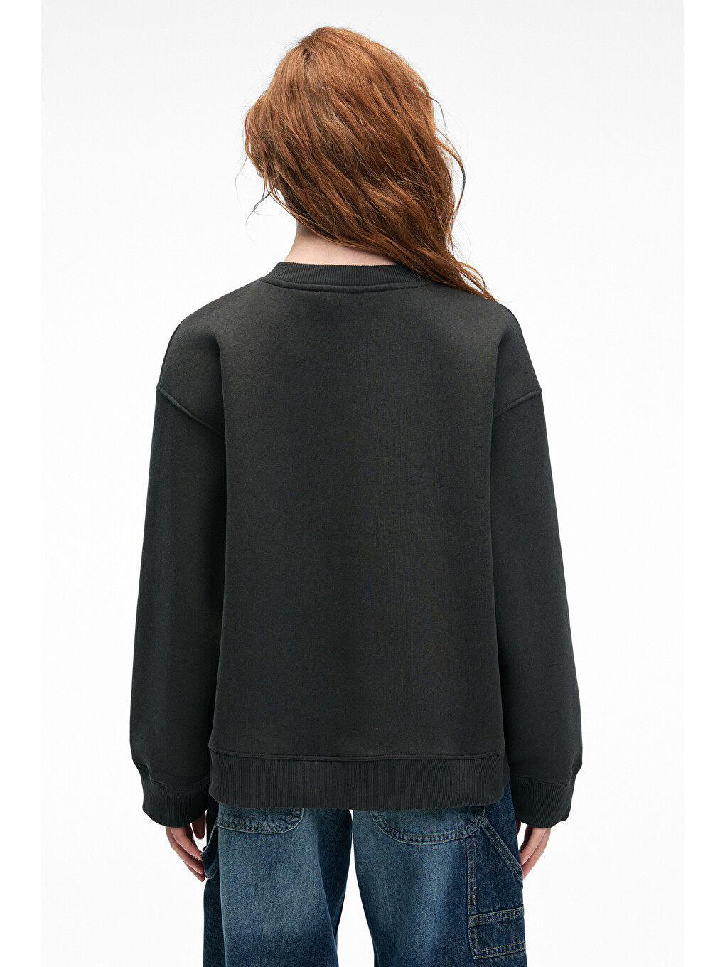 Esme Kadın Oversize Yuvarlak Yakalı Kol Ucu Ve Etek Ucu Manşetli Antrasit Sweatshirt-5