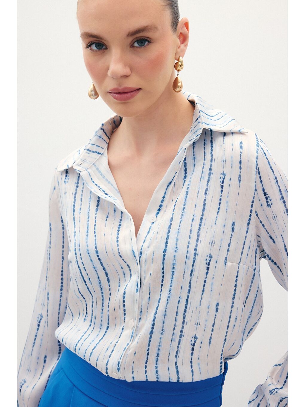 Desenli Klasik Gömlek - Sax Mavi-4