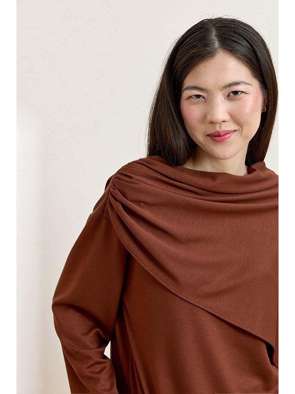 Kahverengi Camel Etek   Atkılı Bluz Takım-3