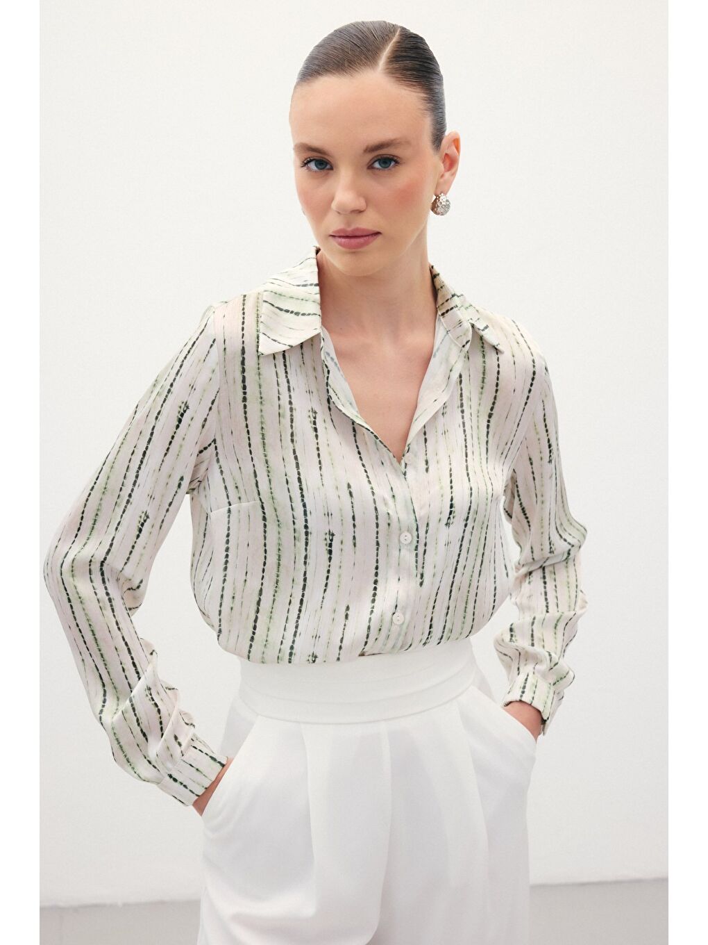 Desenli Klasik Gömlek - Yeşil-2