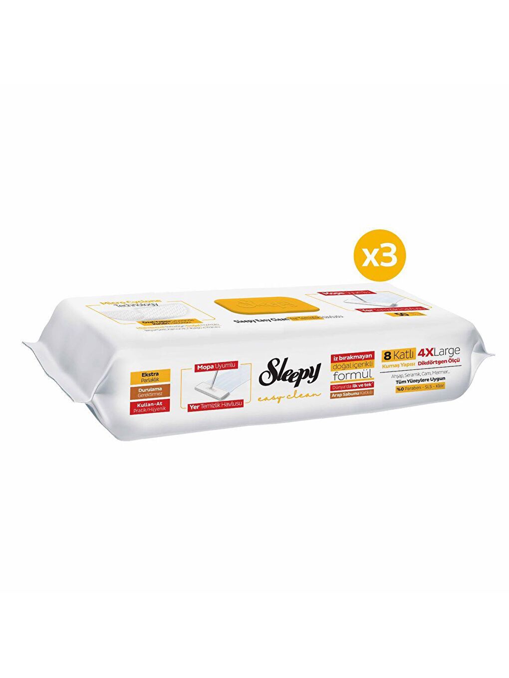 Sleepy Beyaz Easy Clean Arap Sabunu Katkılı Mopa Uyumlu Yer Temizlik Havlusu 3x50 (150 Yaprak) - 2