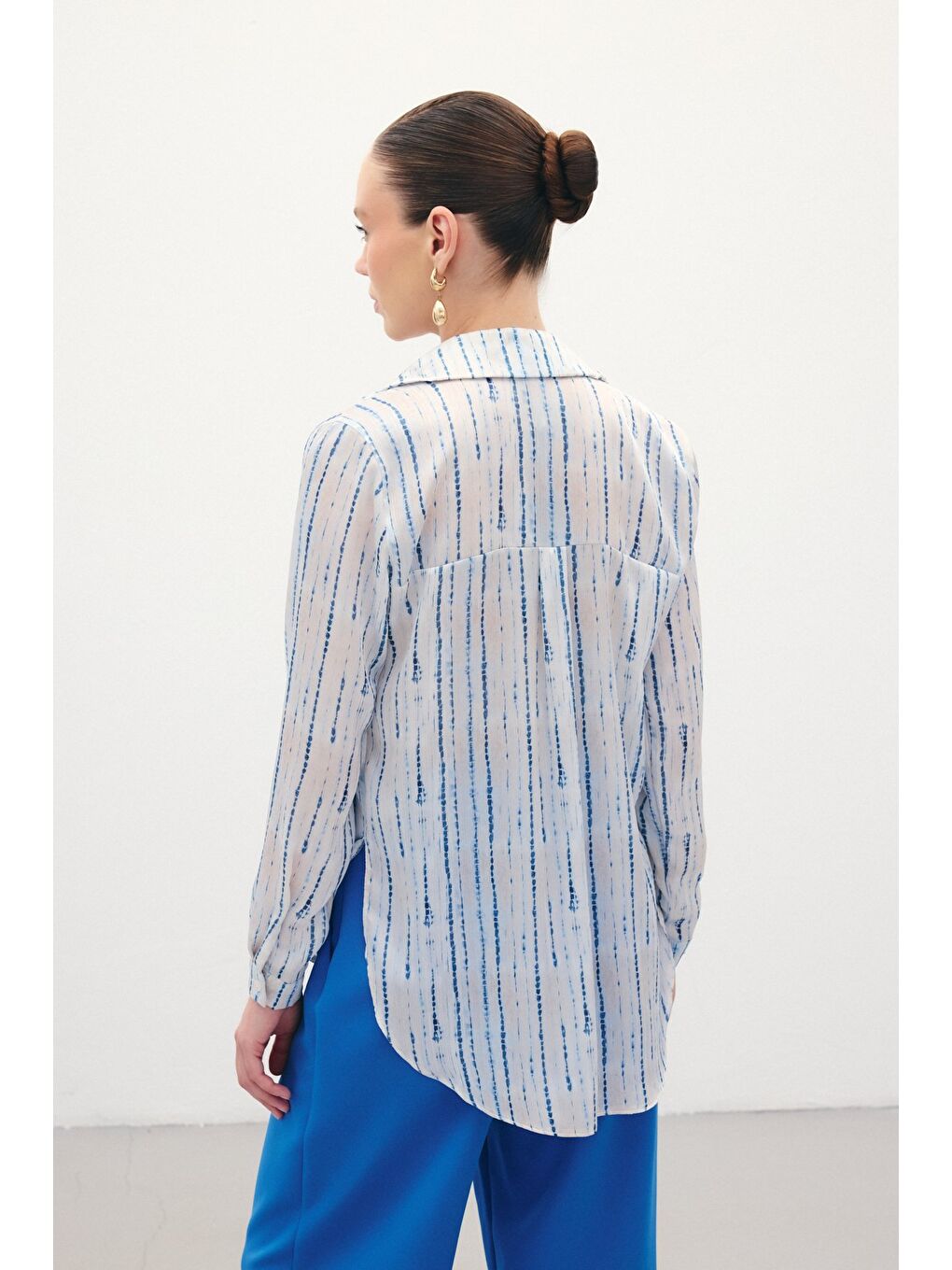 Desenli Klasik Gömlek - Sax Mavi-6