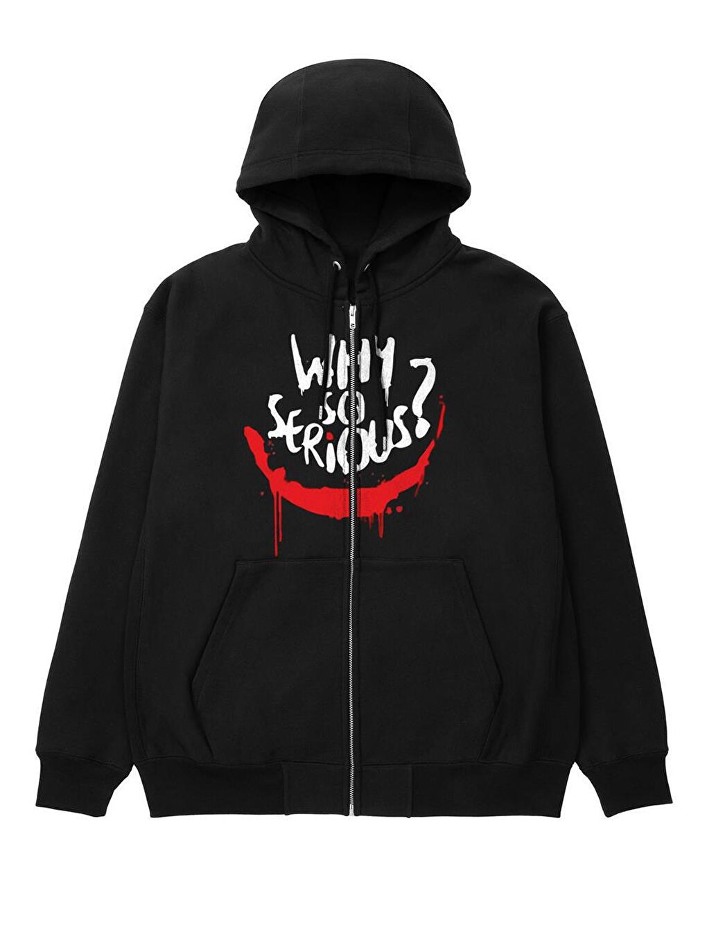 Touz Moda Siyah Why So Serious Baskılı Oversize Fermuarlı Siyah Unisex Kapüşonlu Hırka - 1