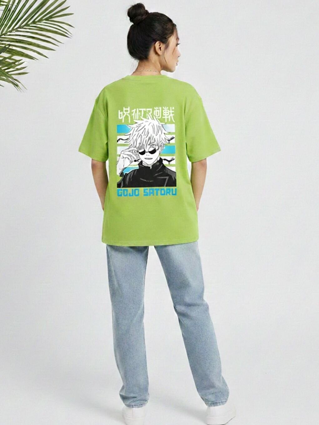 Yeşil Kadın Lime Satoru Baskılı Tişört