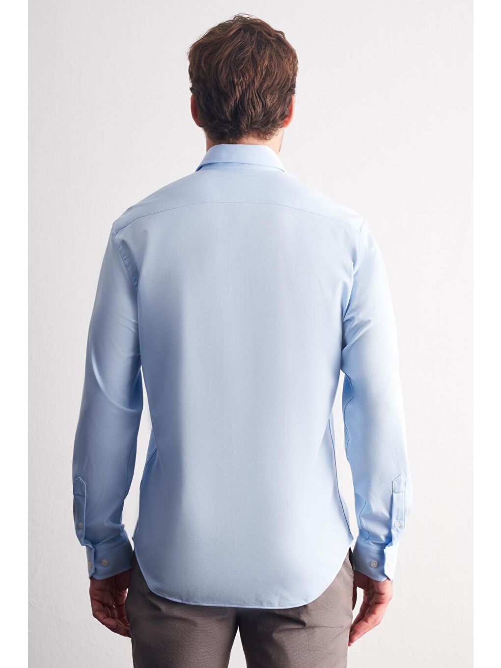 Mavi Düğmeli Yaka Örme Uzun Kol Performans Ürün Slim Fit Esnek Gömlek 1004255270-4