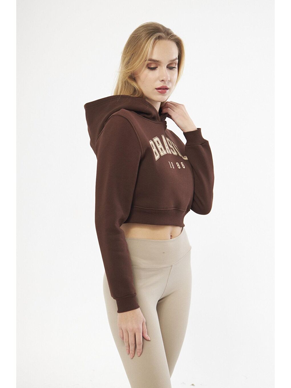 Charamela Kahverengi Slogan Baskılı Crop Sweatshirt - 2