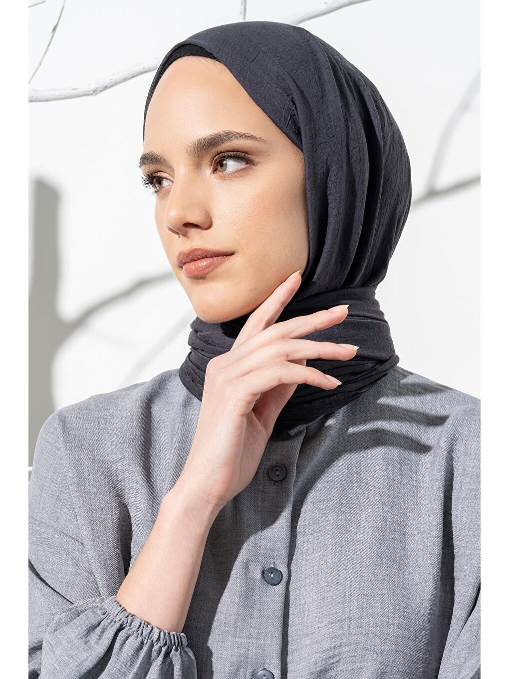 Antrasit Kadın Konfor Şal 195/85 Cm-3