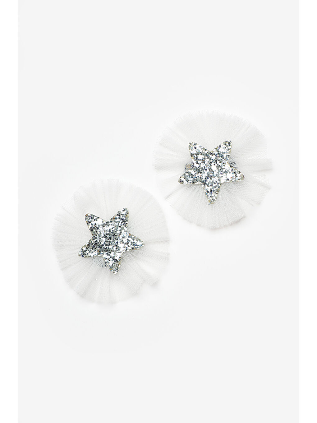 Gri Gümüş Tül Detaylı Yıldız Figürlü 2'li Saçsız Bebek Tokası