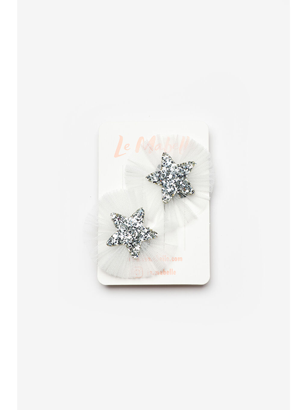 Gri Gümüş Tül Detaylı Yıldız Figürlü 2'li Saçsız Bebek Tokası-1