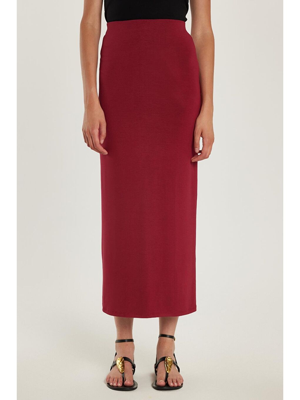 Kadın Standart Fit Modal Kumaş Bordo Maxi Boy Etek