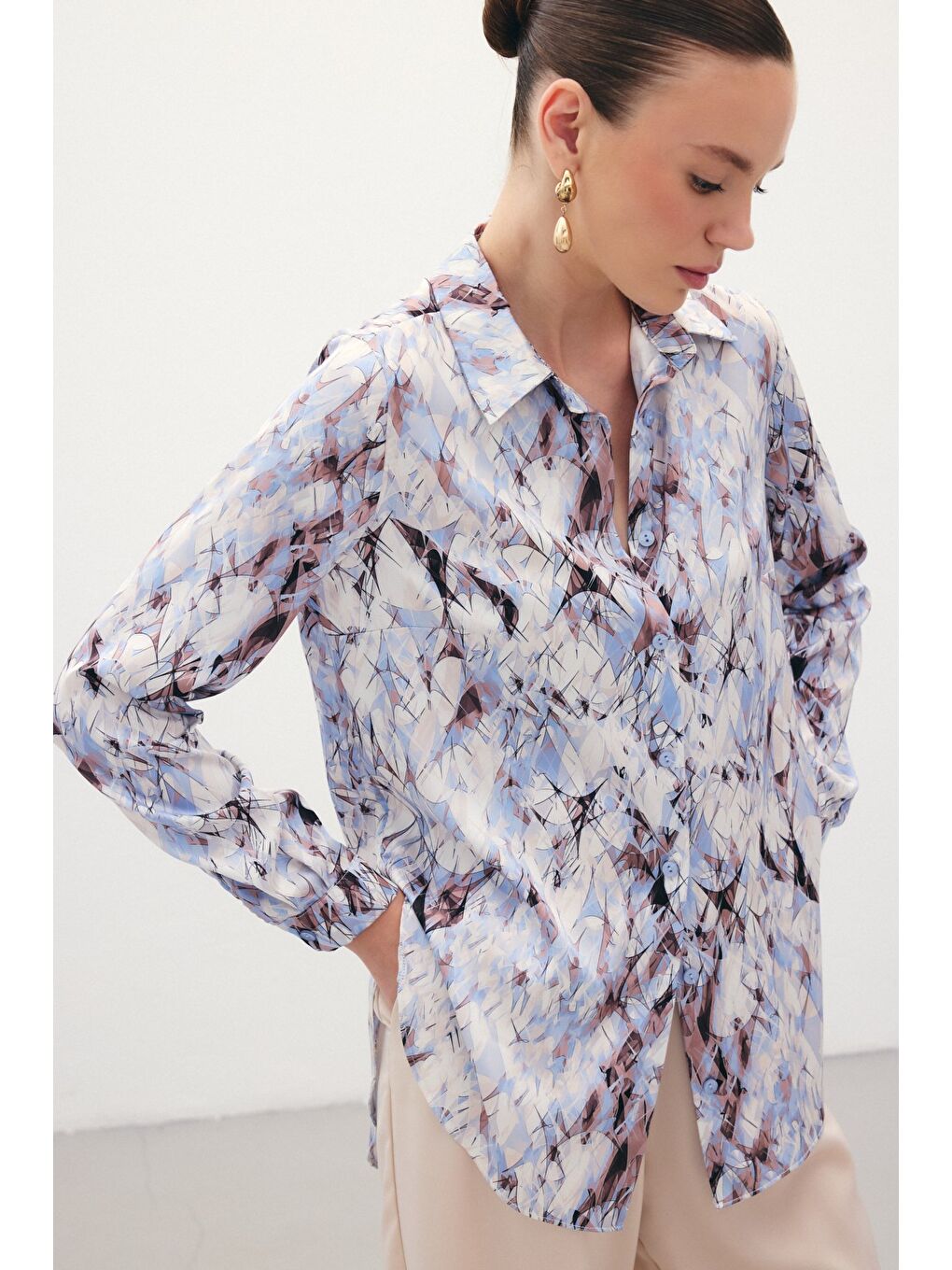 Klasik Desenli Gömlek - Mavi-1