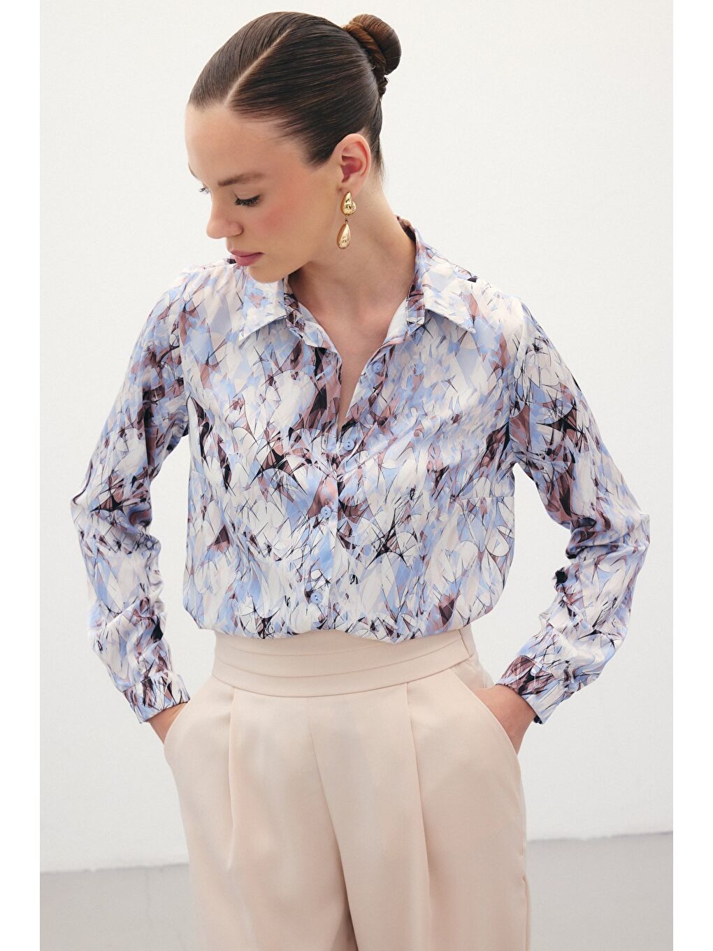 Klasik Desenli Gömlek - Mavi-2