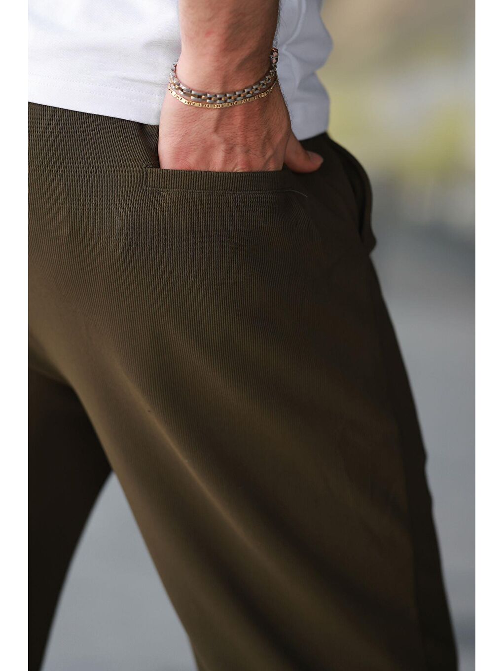 Haki Beli Ayarlanabilir Cep Detaylı Bol Pantolon 6545-3