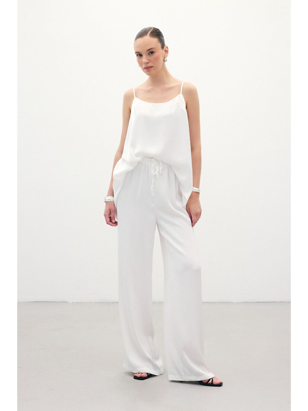 Bağcıklı Salaş Pantolon - Ekru