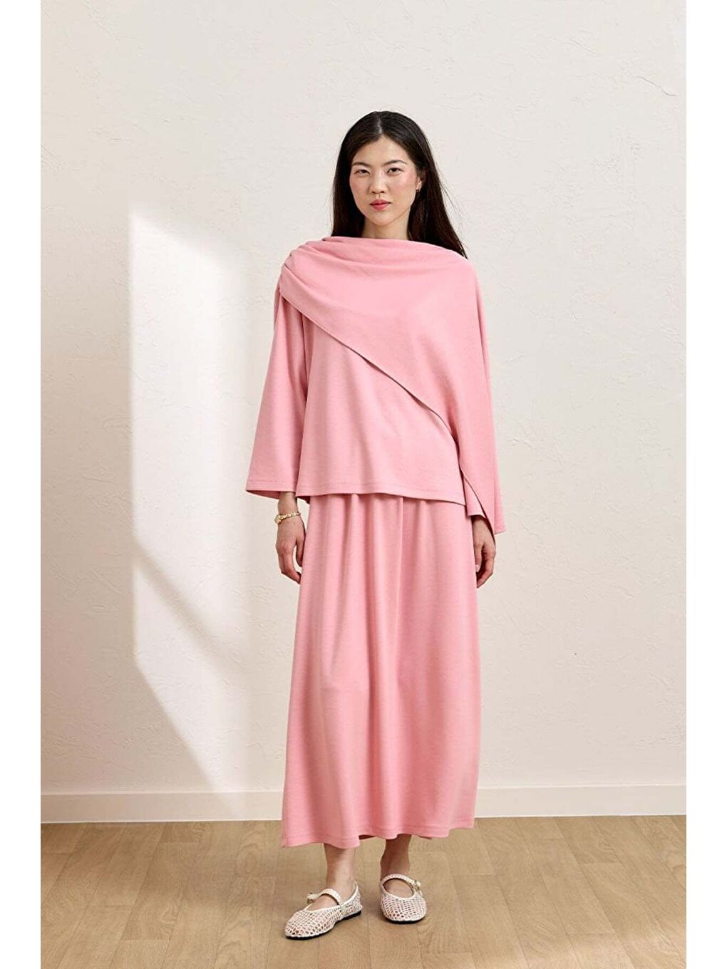 Pembe Etek   Atkılı Bluz Takım