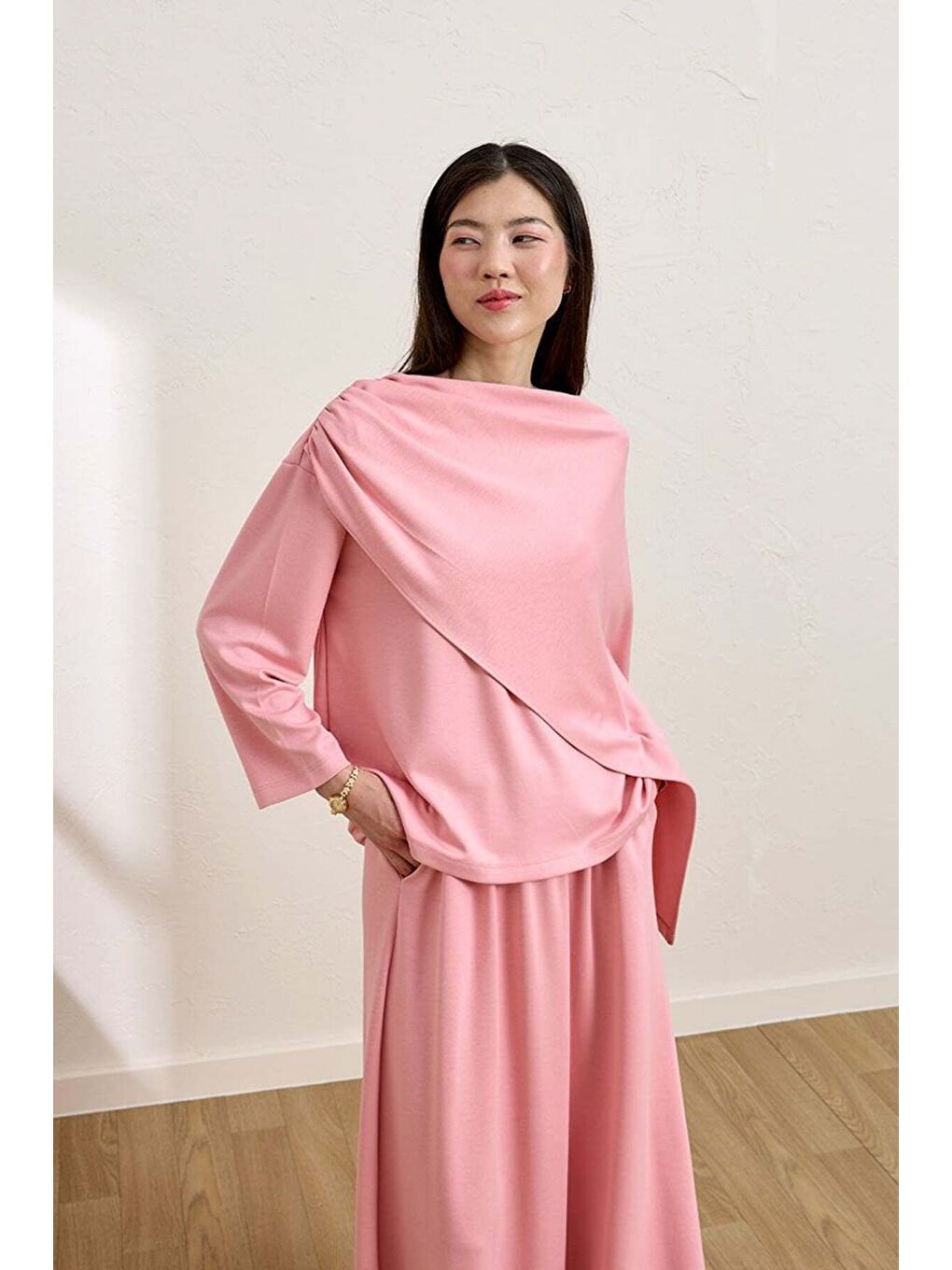 Pembe Etek   Atkılı Bluz Takım-1