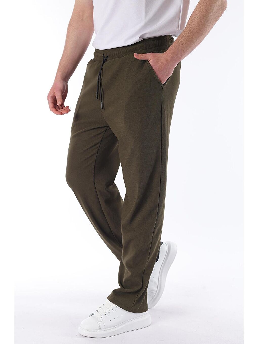 Haki Beli Ayarlanabilir Cep Detaylı Bol Pantolon 6545-4