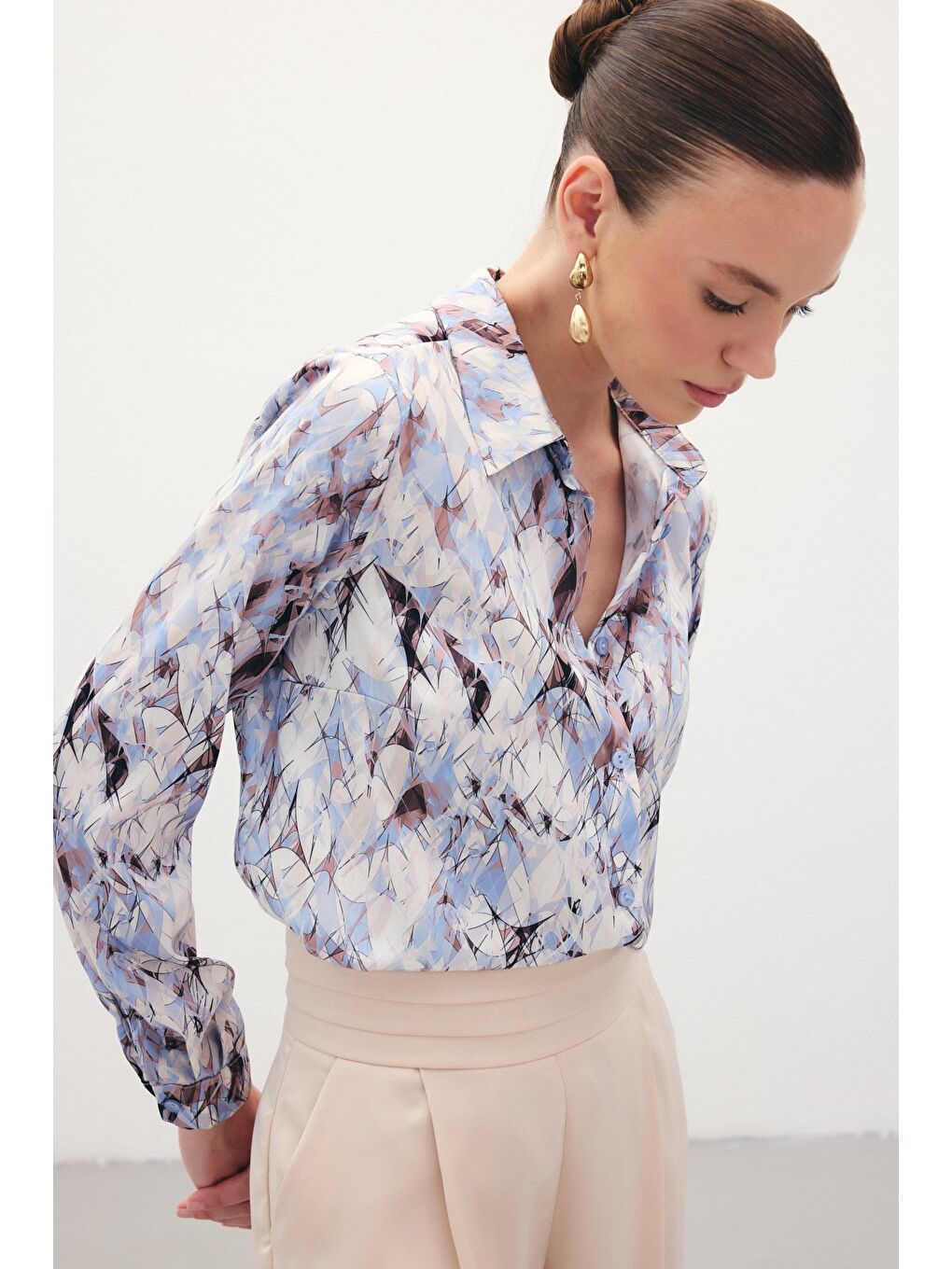 Klasik Desenli Gömlek - Mavi-3