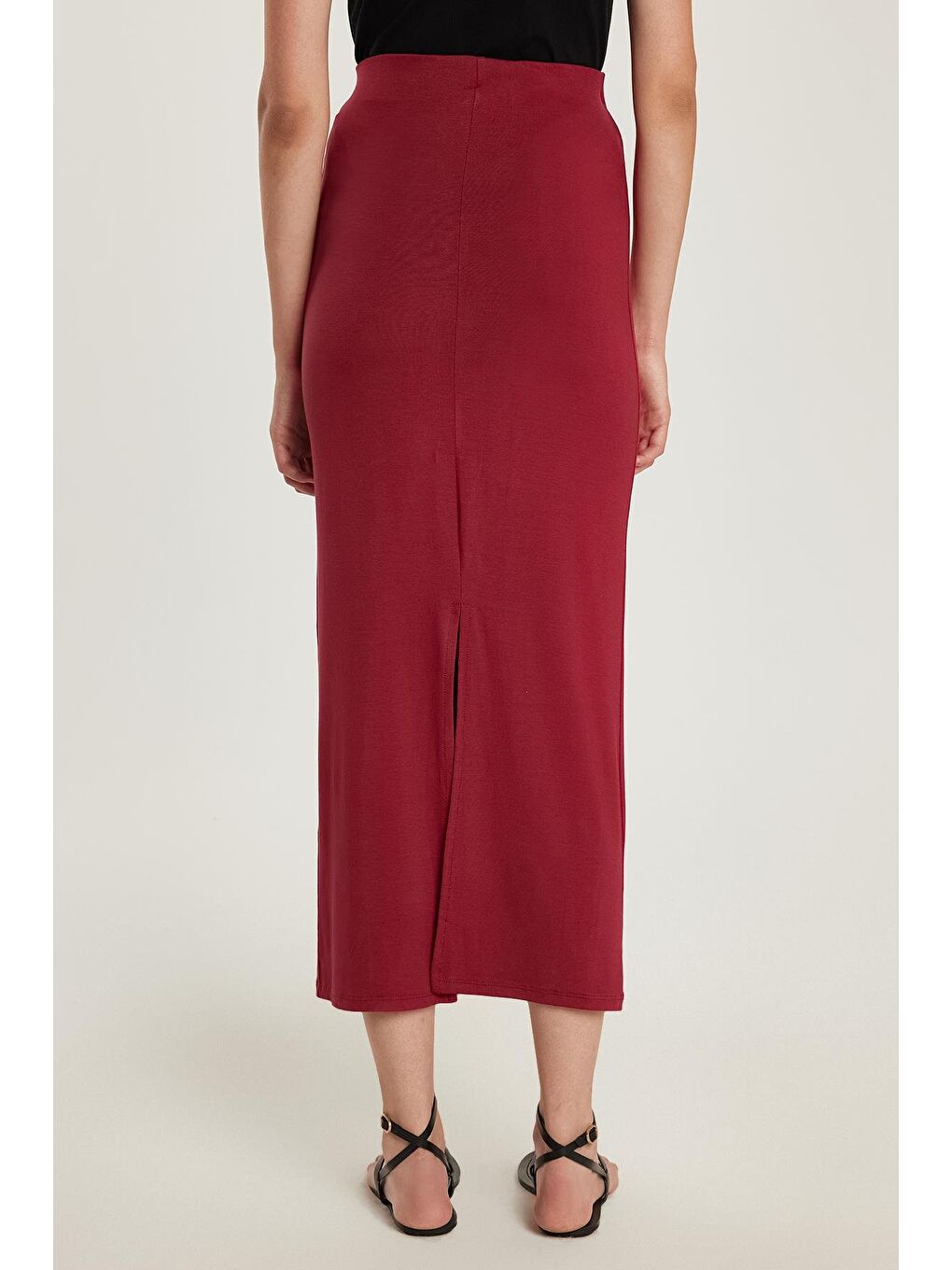 Kadın Standart Fit Modal Kumaş Bordo Maxi Boy Etek-4