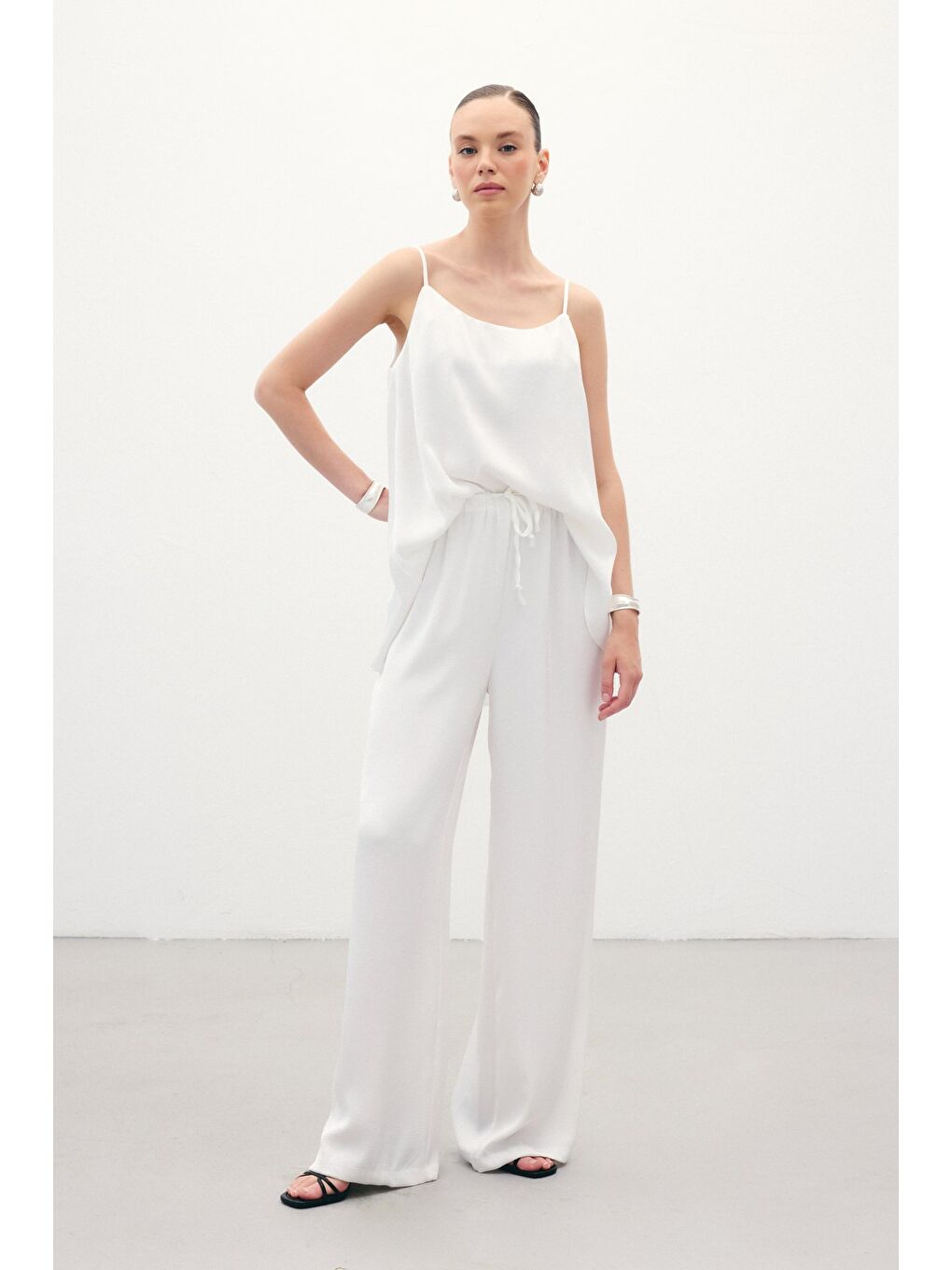 Bağcıklı Salaş Pantolon - Ekru-1