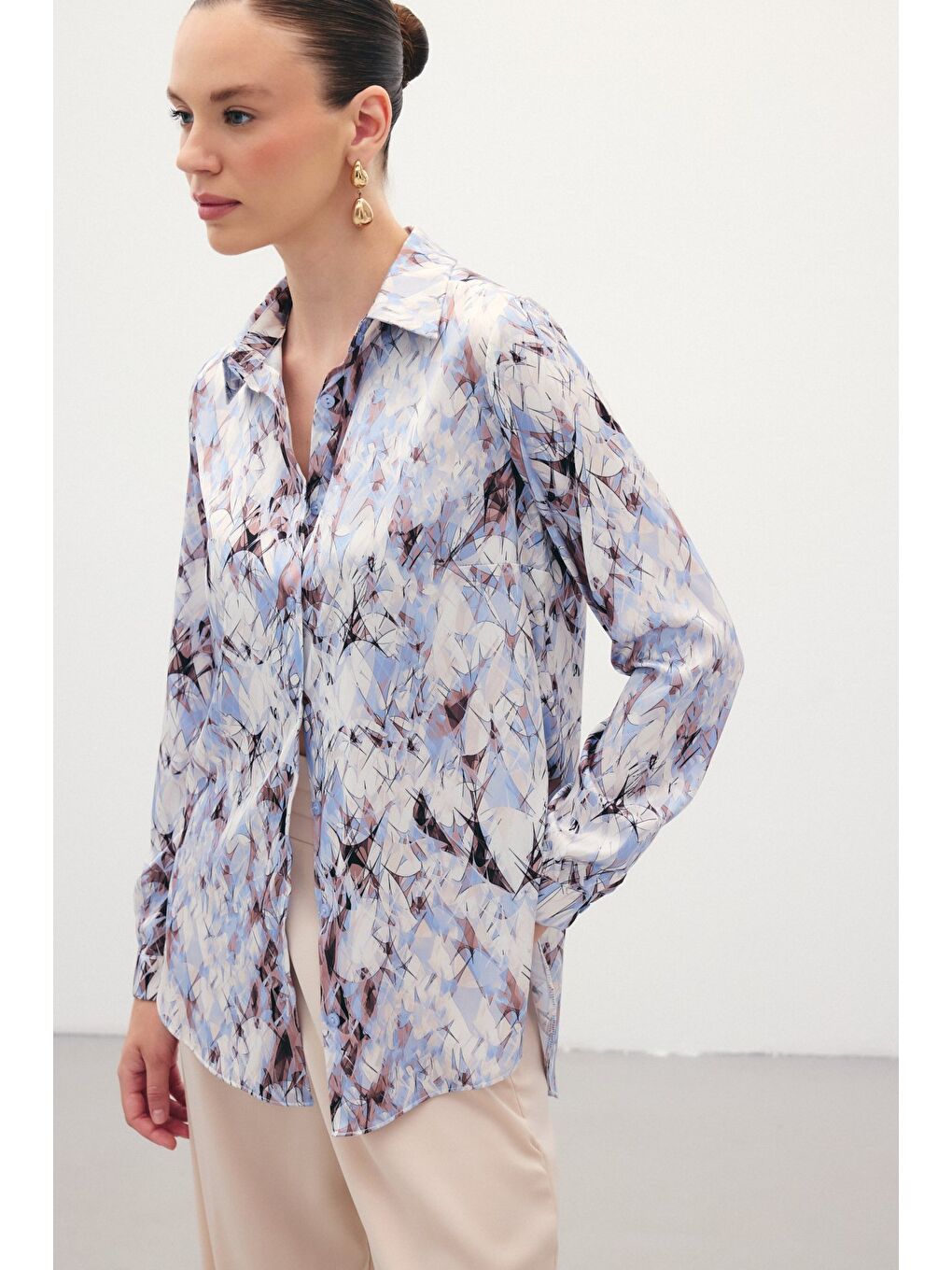 Klasik Desenli Gömlek - Mavi-4