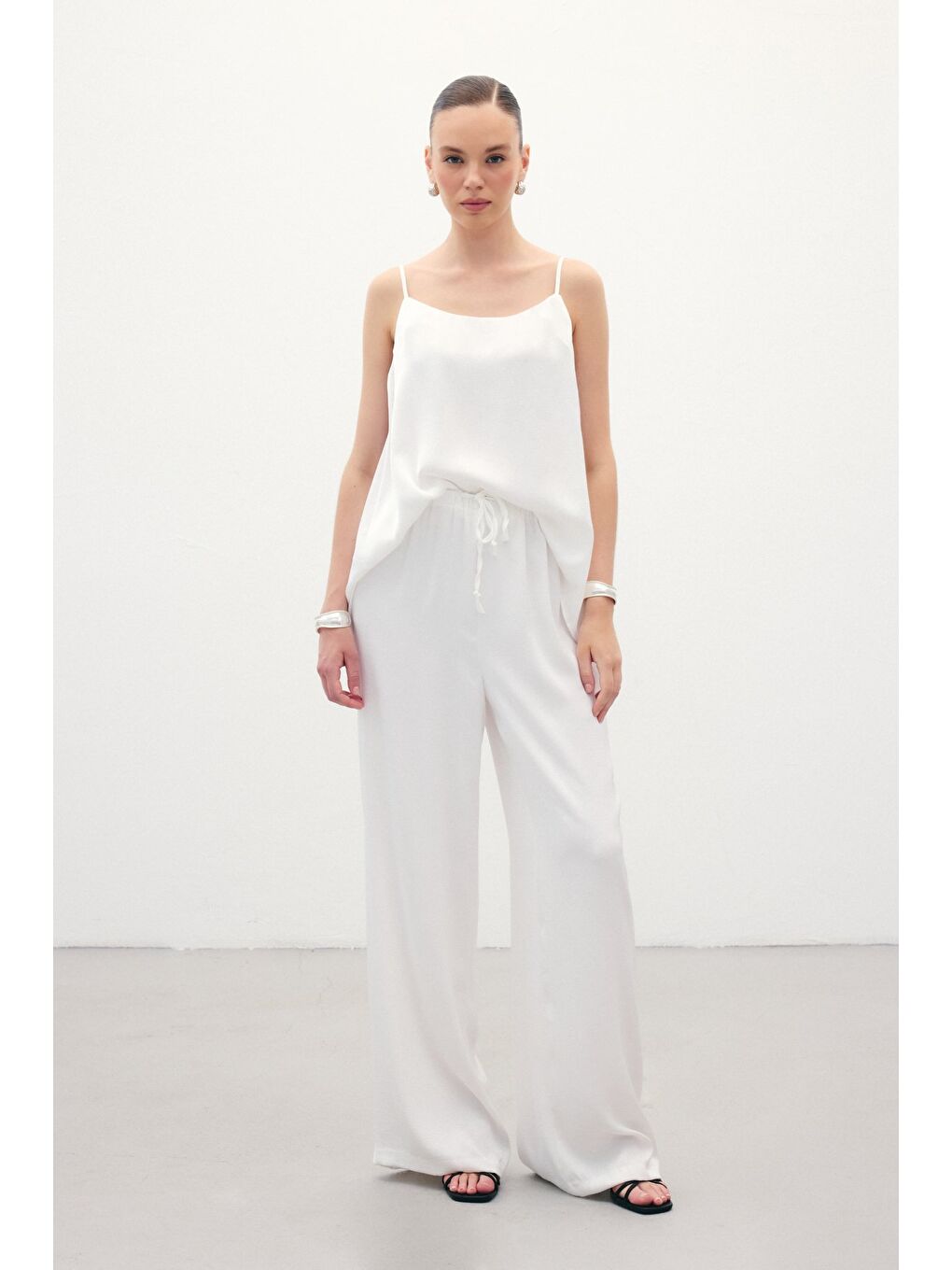Bağcıklı Salaş Pantolon - Ekru-2