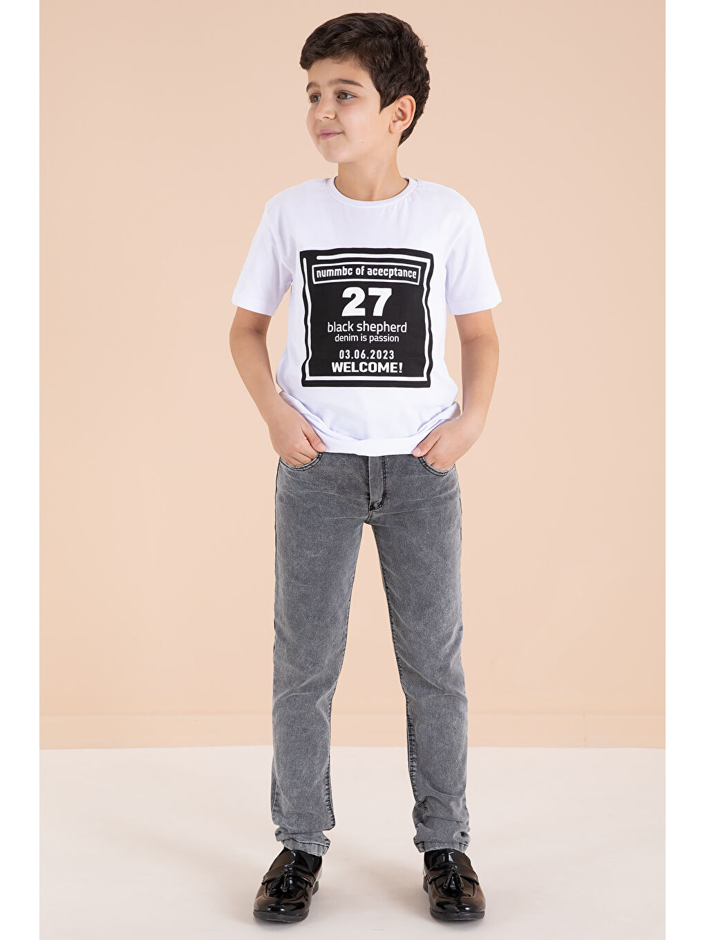 Kahverengi Kahve Armalı Gömlekli Jean Pantolonlu Erkek Çocuk 3'lü Takım 19993-4