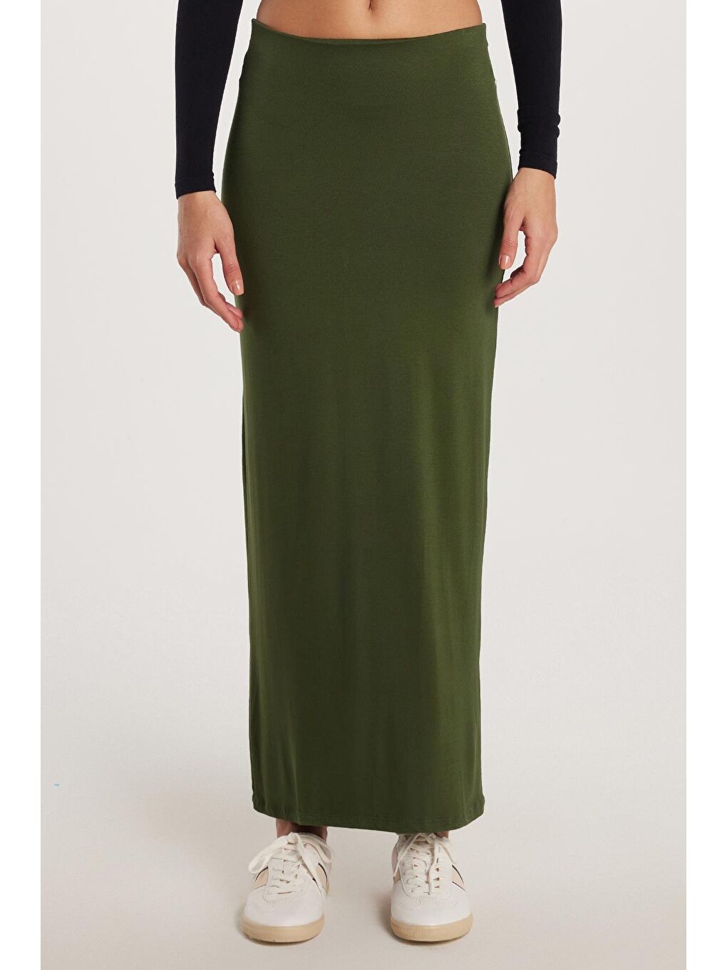 Kadın Standart Fit Modal Kumaş Yeşil Maxi Boy Etek
