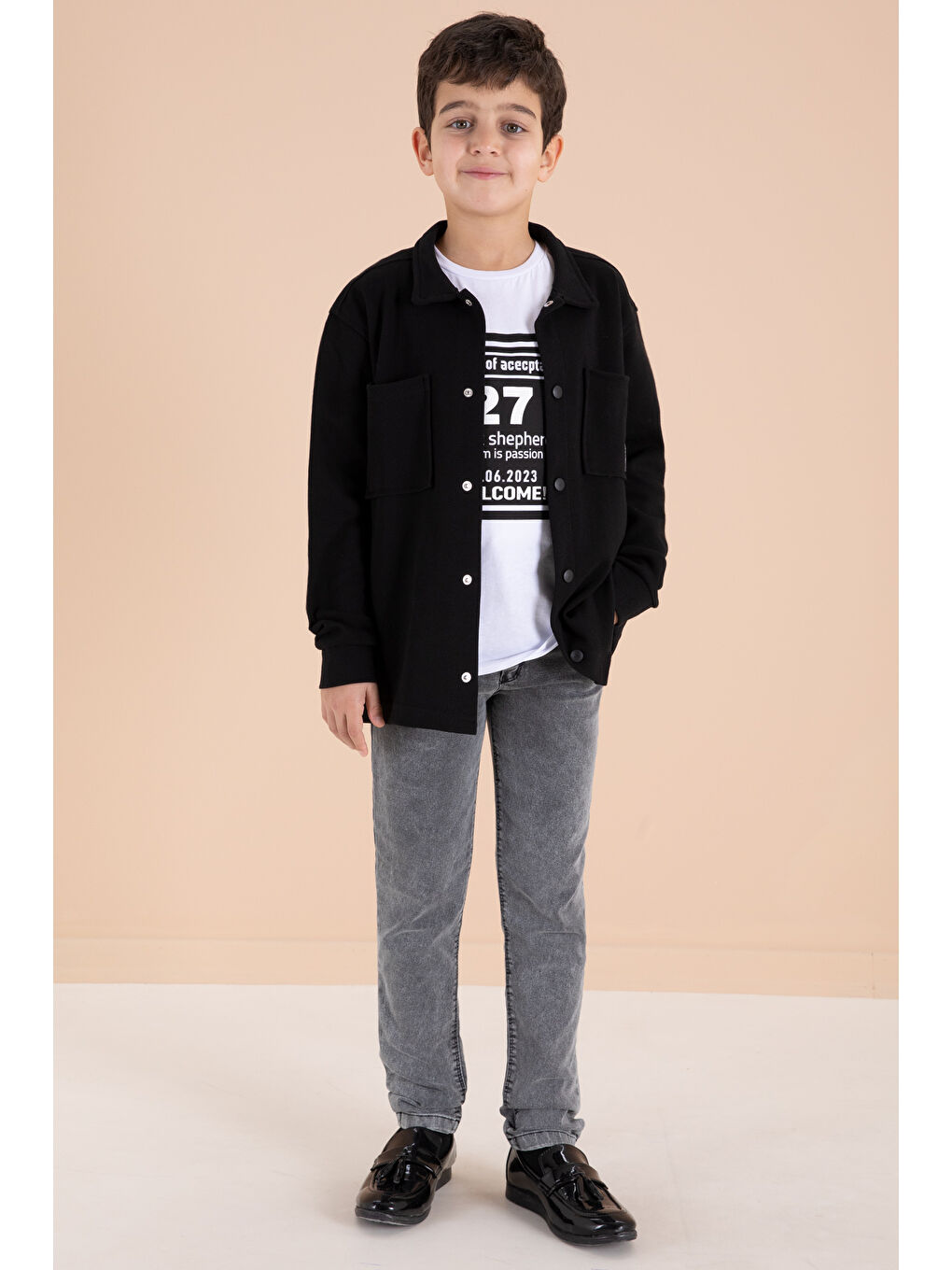 Siyah Armalı Gömlekli Jean Pantolonlu Erkek Çocuk 3lü Takım 19994